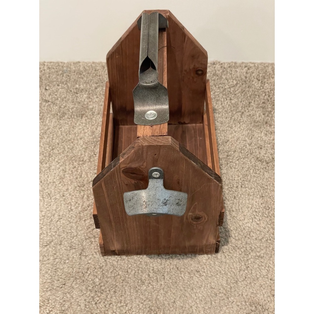 Rustic Wooden Caddy‎ with Bottle Opener Beverage Drink Carrier